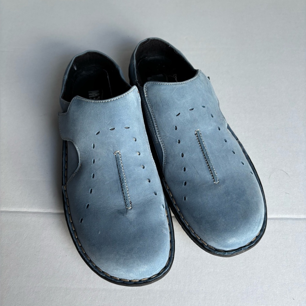 DREW Juniper Blue Leather Mary Jane Mule Clogs Shoes‎ Size 9 WW EUC